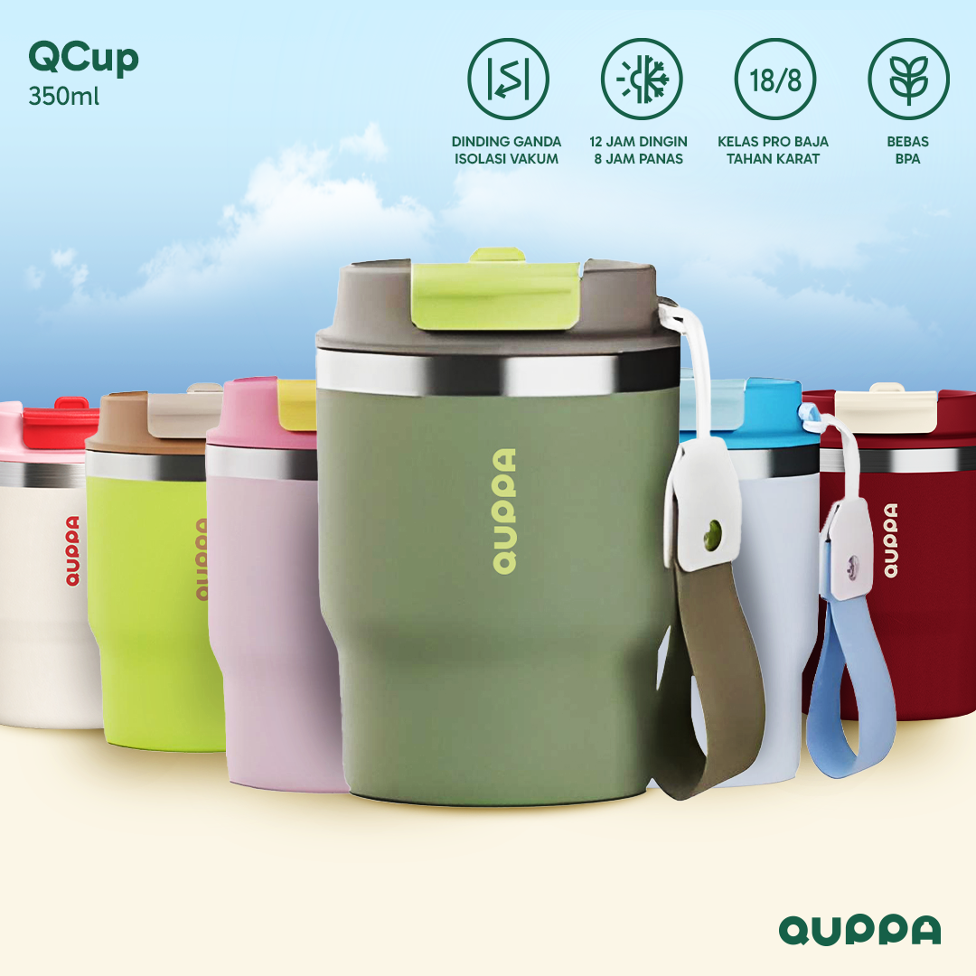 [Custom Engrave] QCup Tumbler Stainless Steel Kopi Multifungsi dengan Insulasi Ganda Tahan Panas & Dingin berkapasitas 350ML
