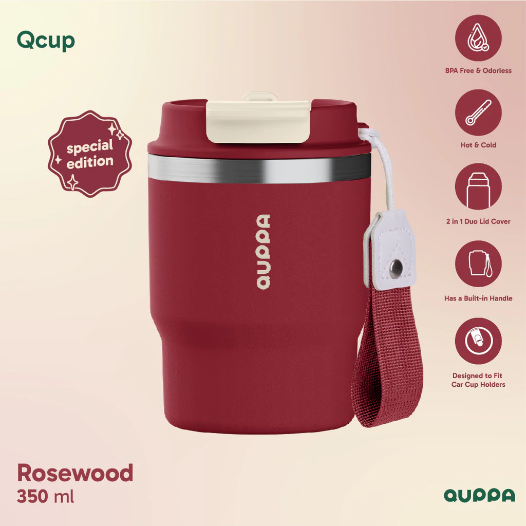 QCup Tumbler Stainless Steel Kopi Multifungsi dengan Insulasi Ganda Tahan Panas & Dingin berkapasitas 350ML